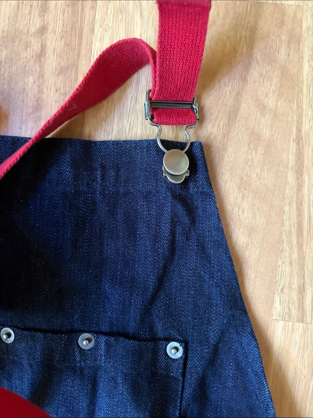 Denim Work Apron with Red Straps